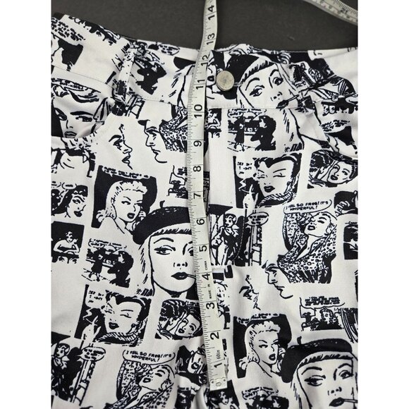 Black & White News Print Flared Stretch Leggings High Flare Medium Y2K - Picture 7 of 8
